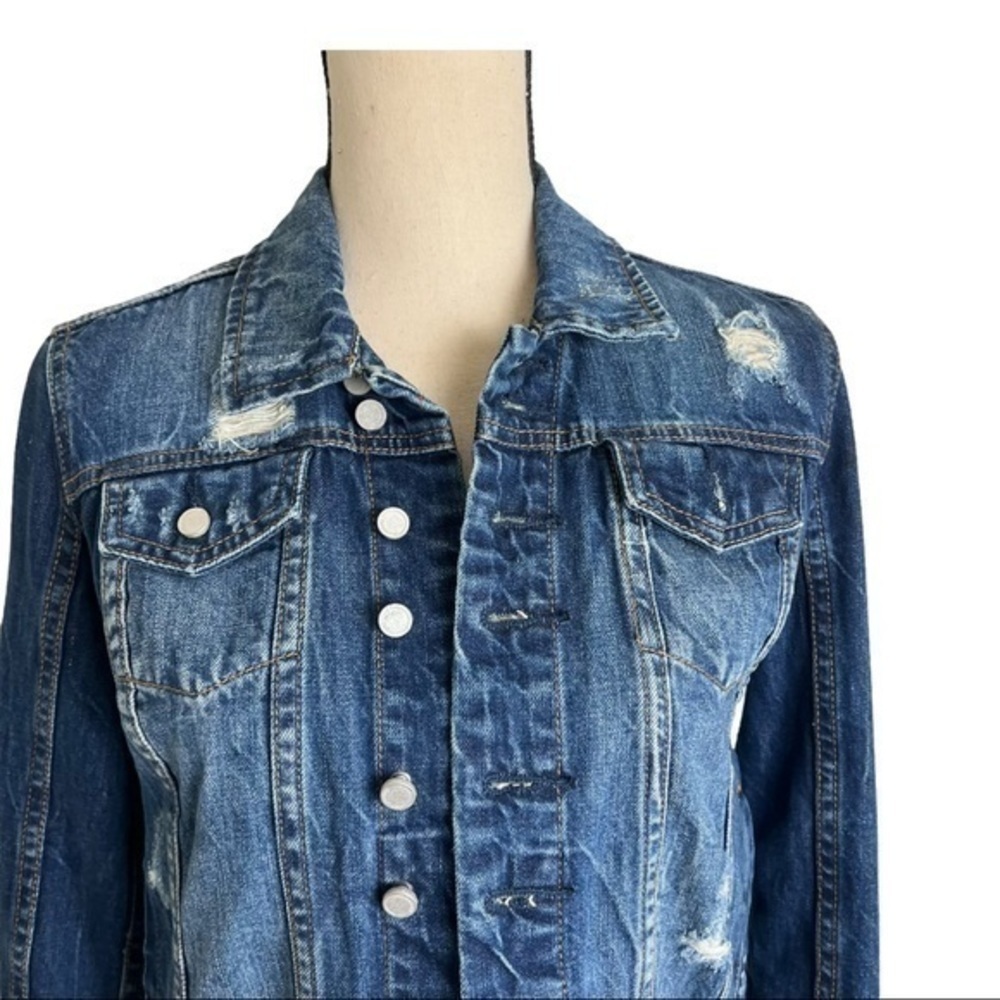 Blank NYC Blue Denim Distressed Crop Jean Jacket Size XS - Picture 6 of 9